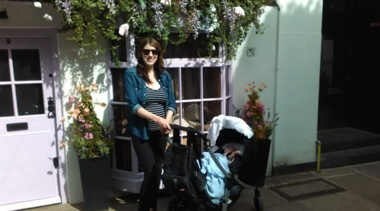 Amy Lynch and baby in Hampstead, London, England August 2016