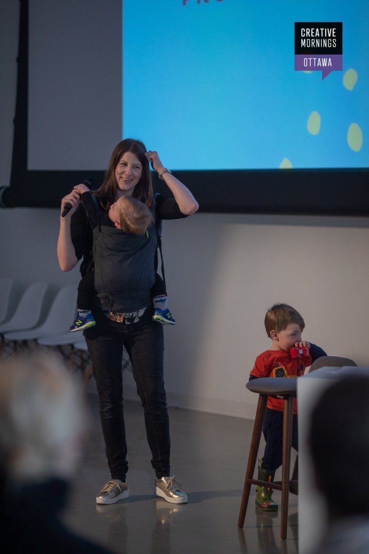 Amy Lynch and family speaking at CreativeMornings Ottawa