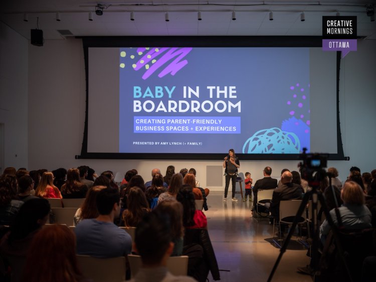 Amy Lynch and family presenting at CreativeMornings Ottawa
