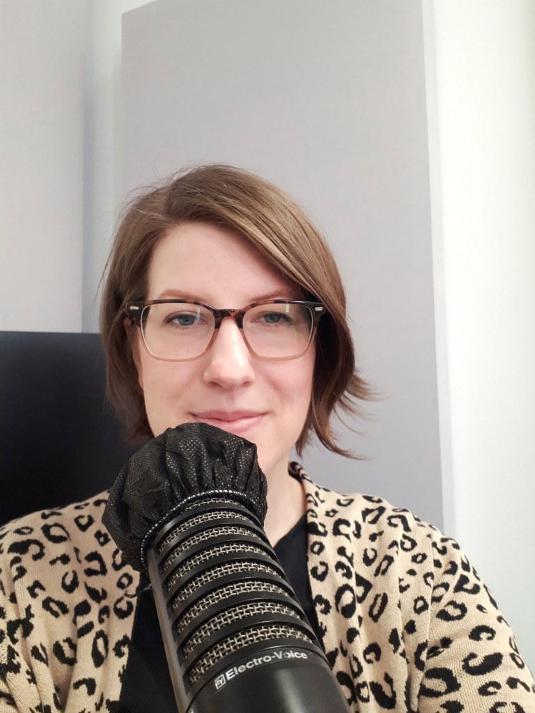 Amy Maureen Lynch recording the audiobook version of her first book 'Startup Blogging: Validate A Business Idea and Build Your Audience' at Pop Up Podcasting in Ottawa, Canada.